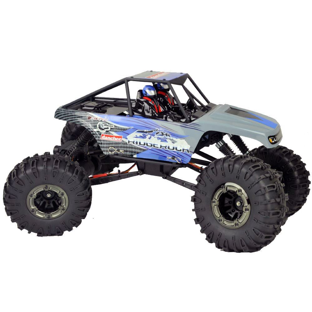 Remote control crawler with large off-road tires and open roll cage for RedCAT Danchee Ridgerock, front view