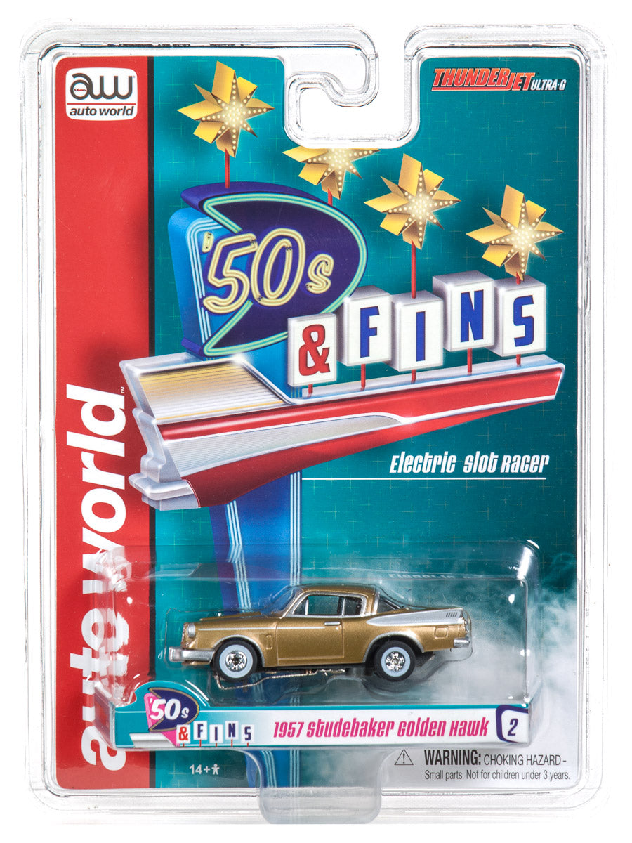 Golden 1957 Studebaker Hawk electric slot car set for 4 Cars SC324