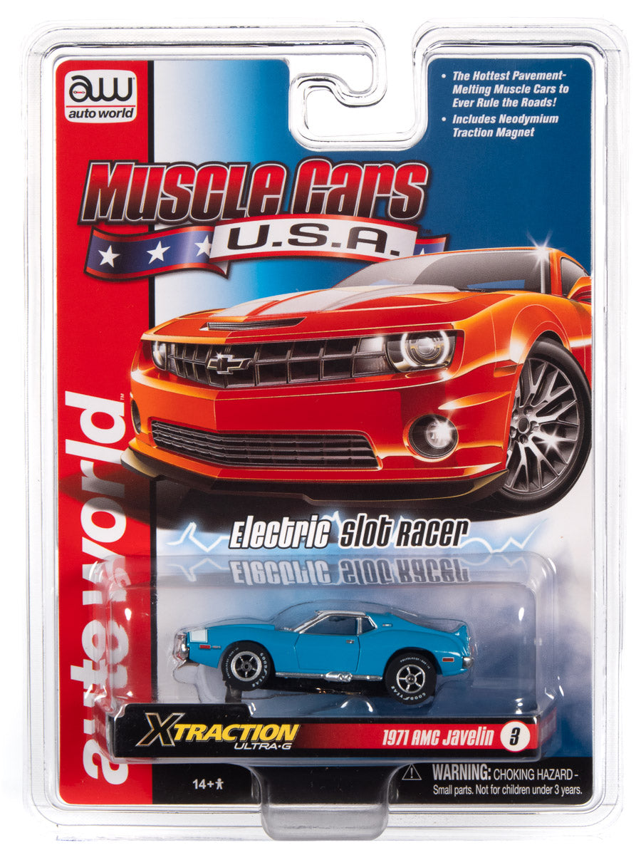 Slot car set featuring two classic American muscle cars for electric slot racing for Auto World SC354