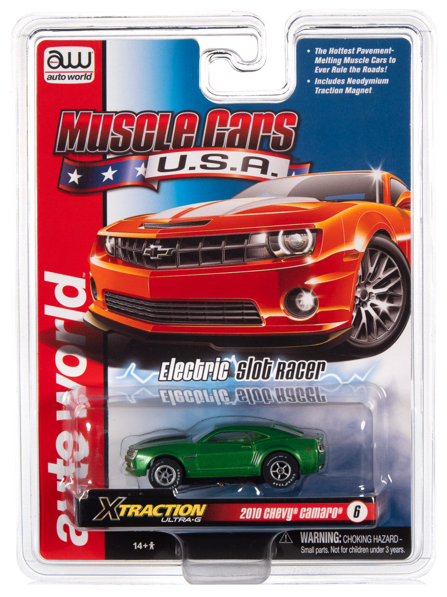 Orange and green slot car muscle car set for electric slot racing for Auto World SC354