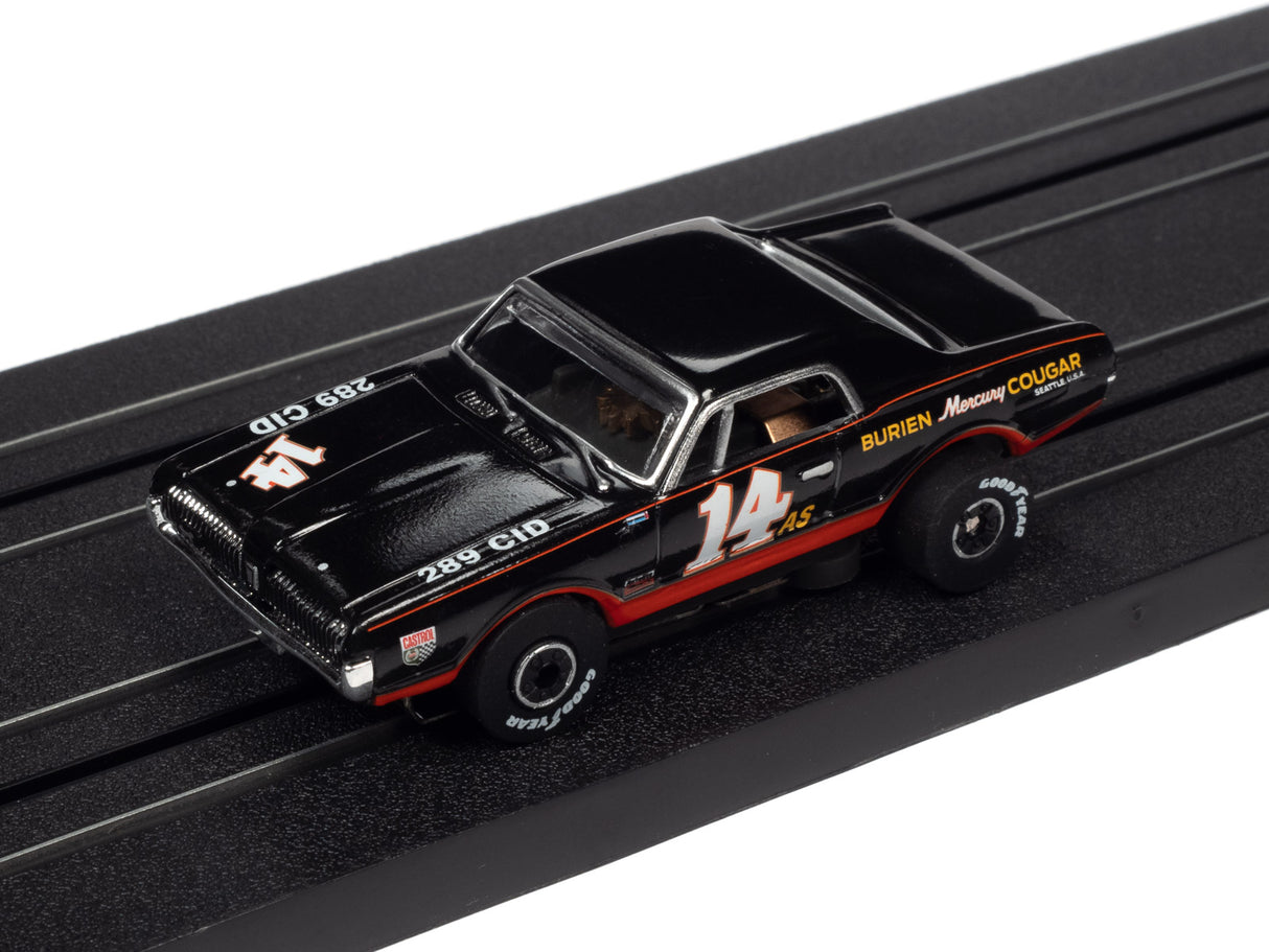 Black 289 C/D model car on a black track section for Auto World SC357