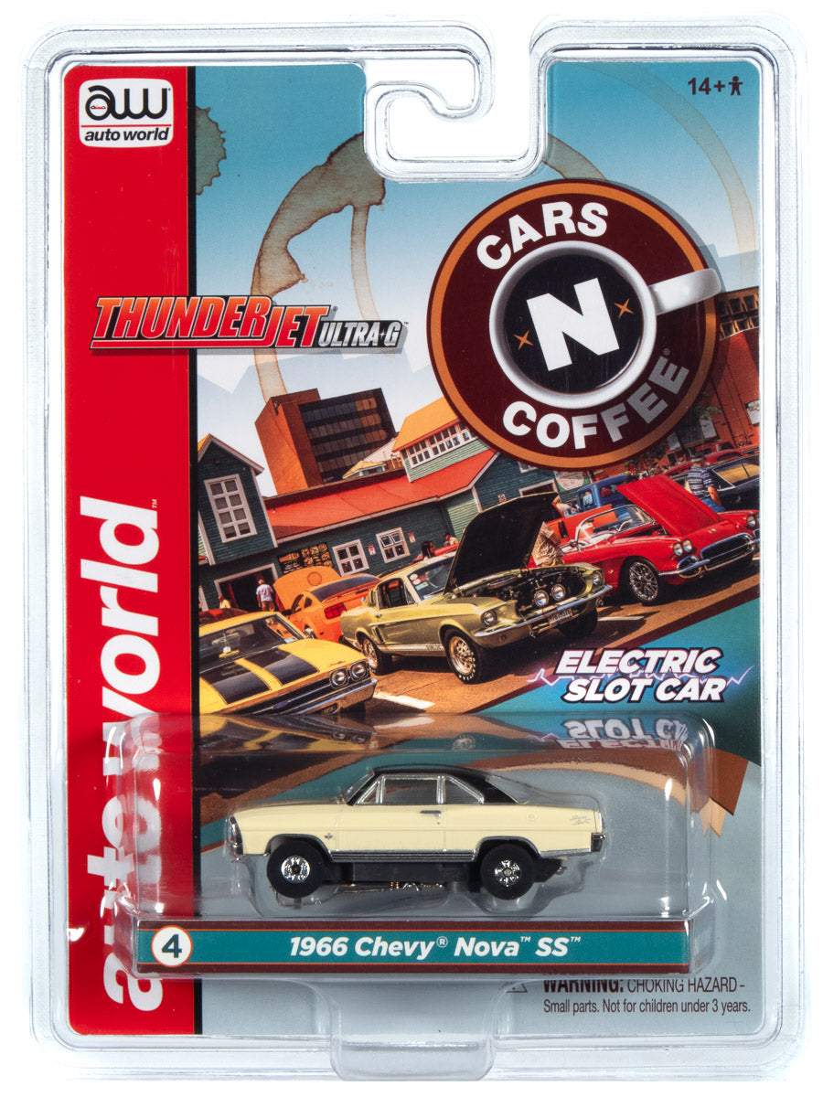 Slot car set featuring 1966 Chevy Nova SS model for Auto World SC360