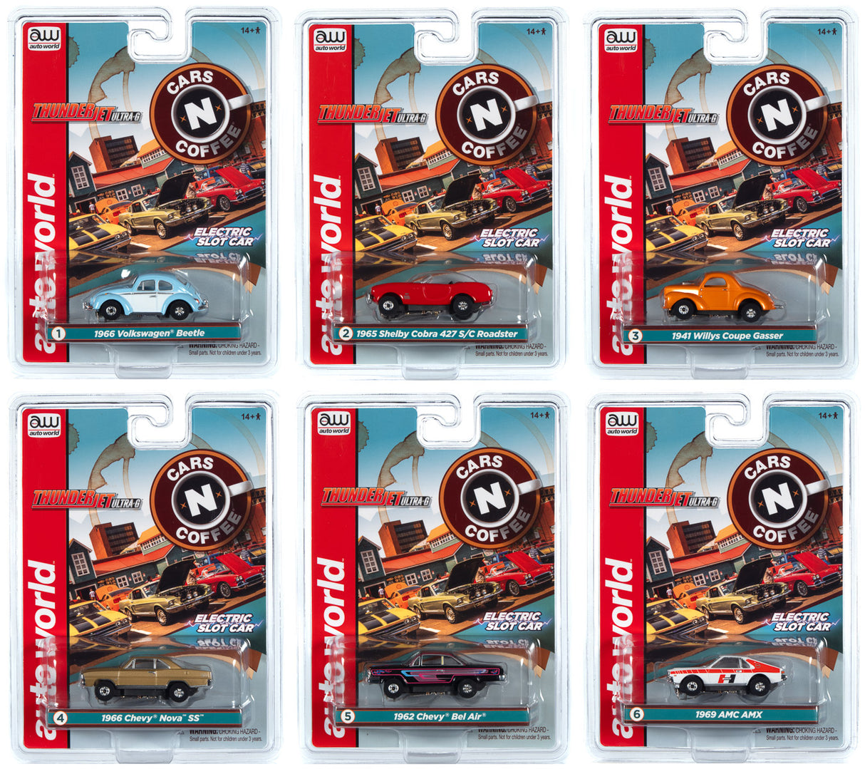 Slot cars for collection: Beetle, Cobra, Willys, Beetle, Sabre, AMC for Auto World SC360