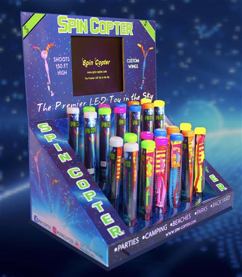 Boxed set of colorful, illuminated spinning toys for outdoor fun for Spin Copter SCD001