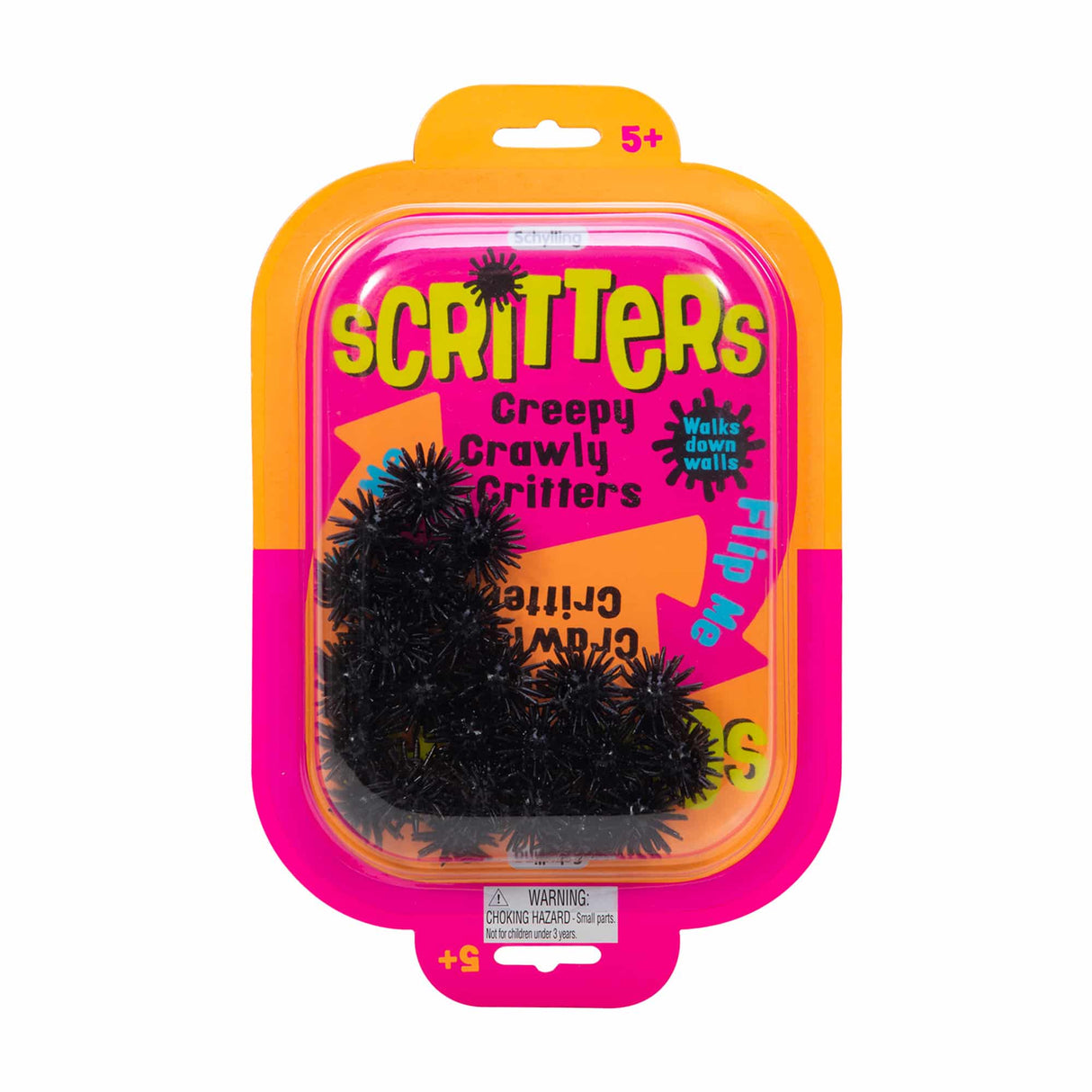 Toy packaging featuring black, creepy, crawly plastic creatures for Schylling SCRT