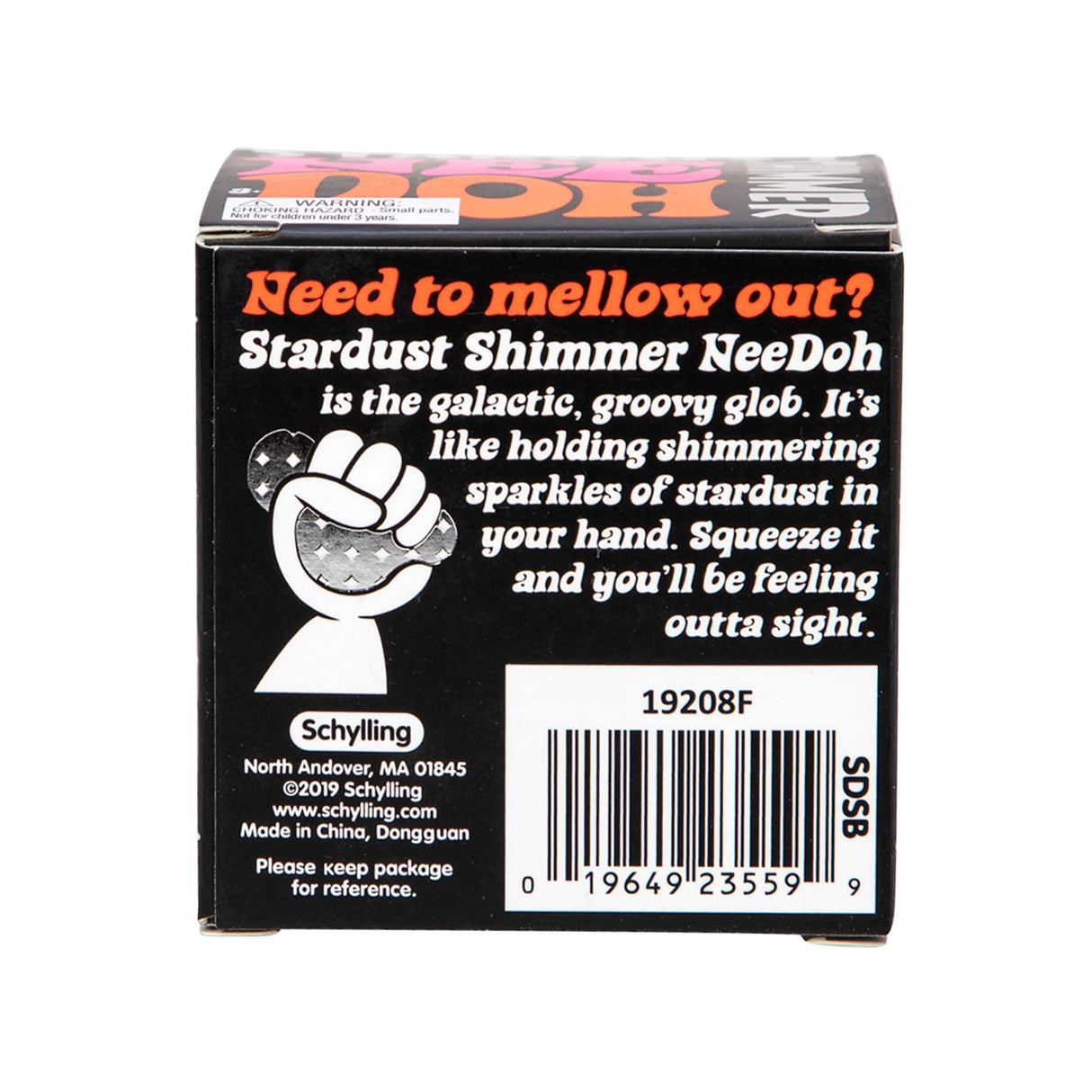 Product packaging for Stardust Shimmer NeeDoh stress toy for Schylling SDSB