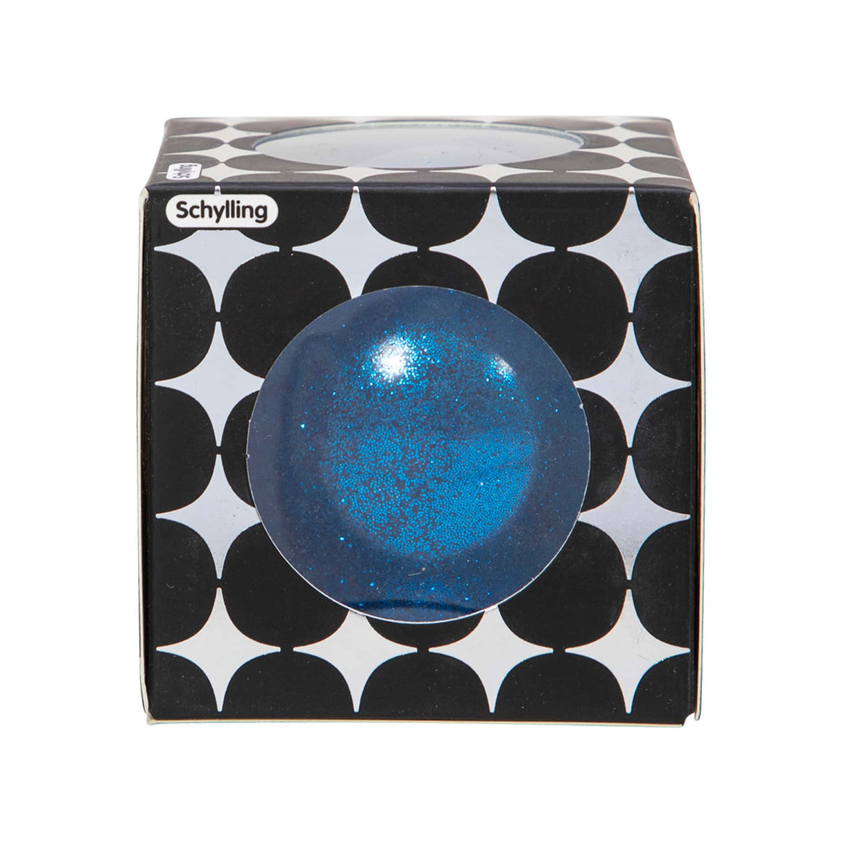 Blue, glittery ceramic dish in a black and white patterned box for Schylling SDSB