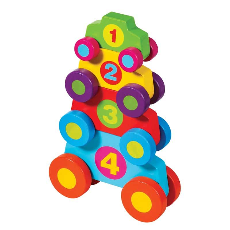 Colorful stacking toy with numbers 1 through 4 on each block for Schylling SPLC