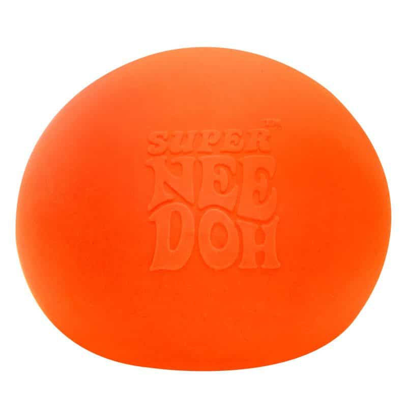 Orange stress ball with "SUPER NEE DOH" text for Schylling SPND