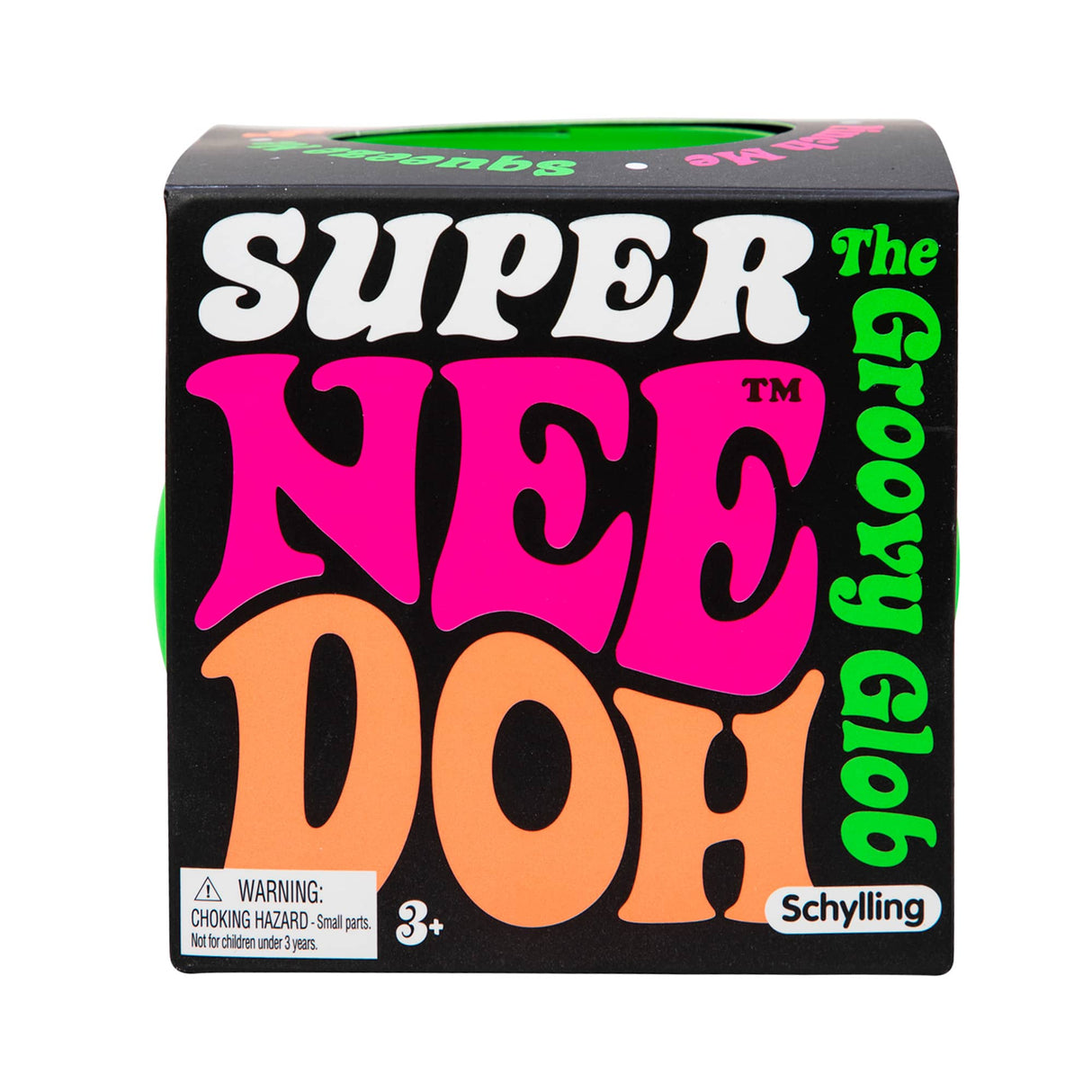 Toy box featuring "Super Nee Doh" text and Schylling logo for SPND
