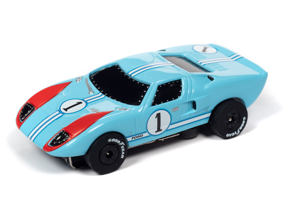 Blue and red race car toy with number one on the side for Auto World SRS333