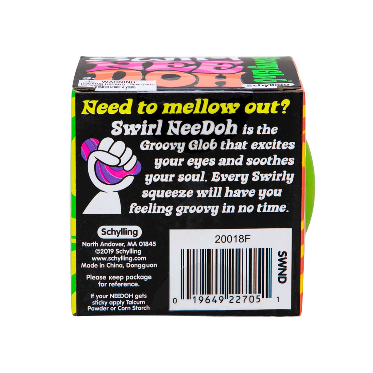 Toy packaging for a squishy, groovily fun stress ball for Schylling SWND