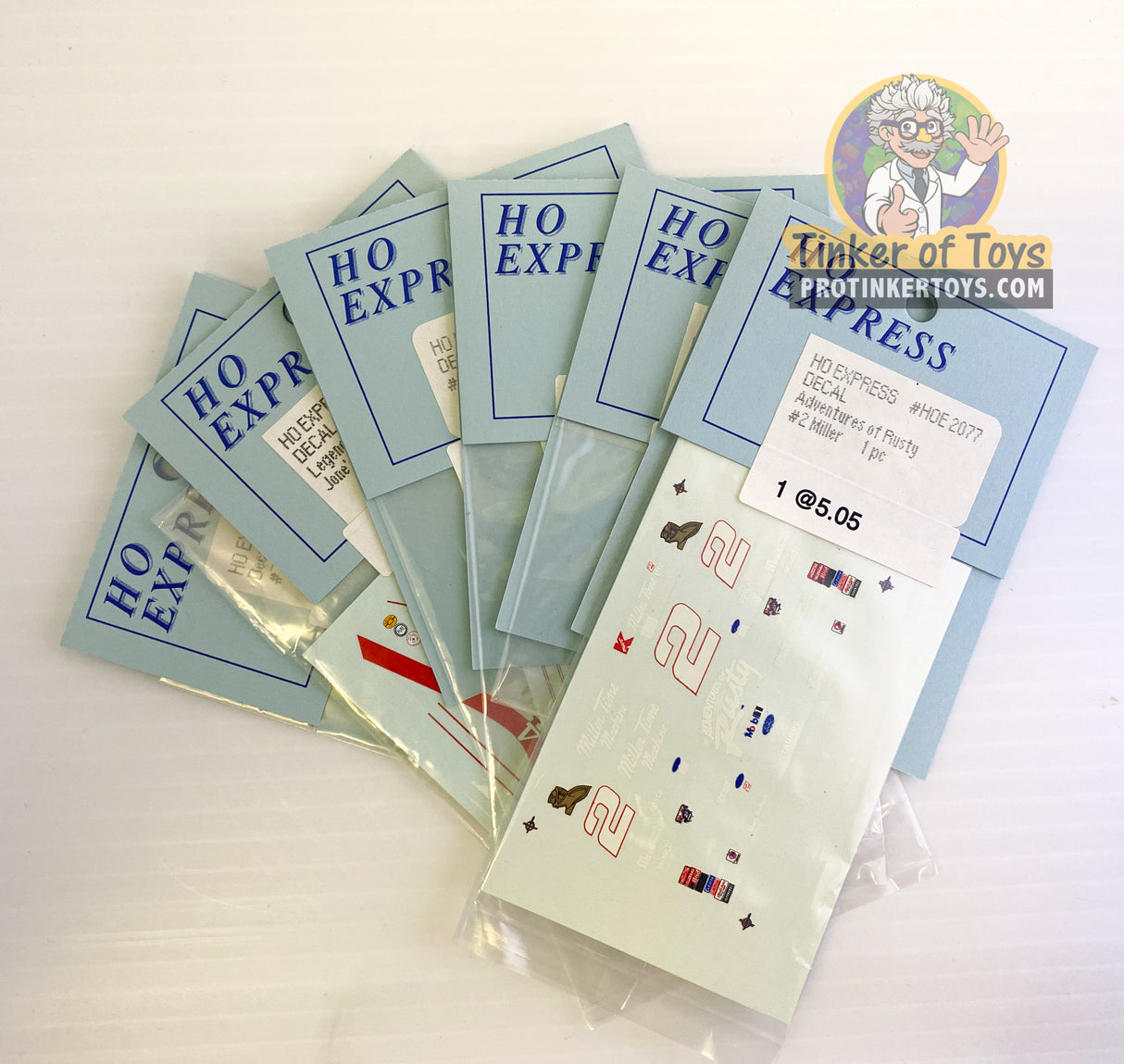 Slot car decal sticker pack featuring 2070-2079 futuristic vehicle designs for HO Express