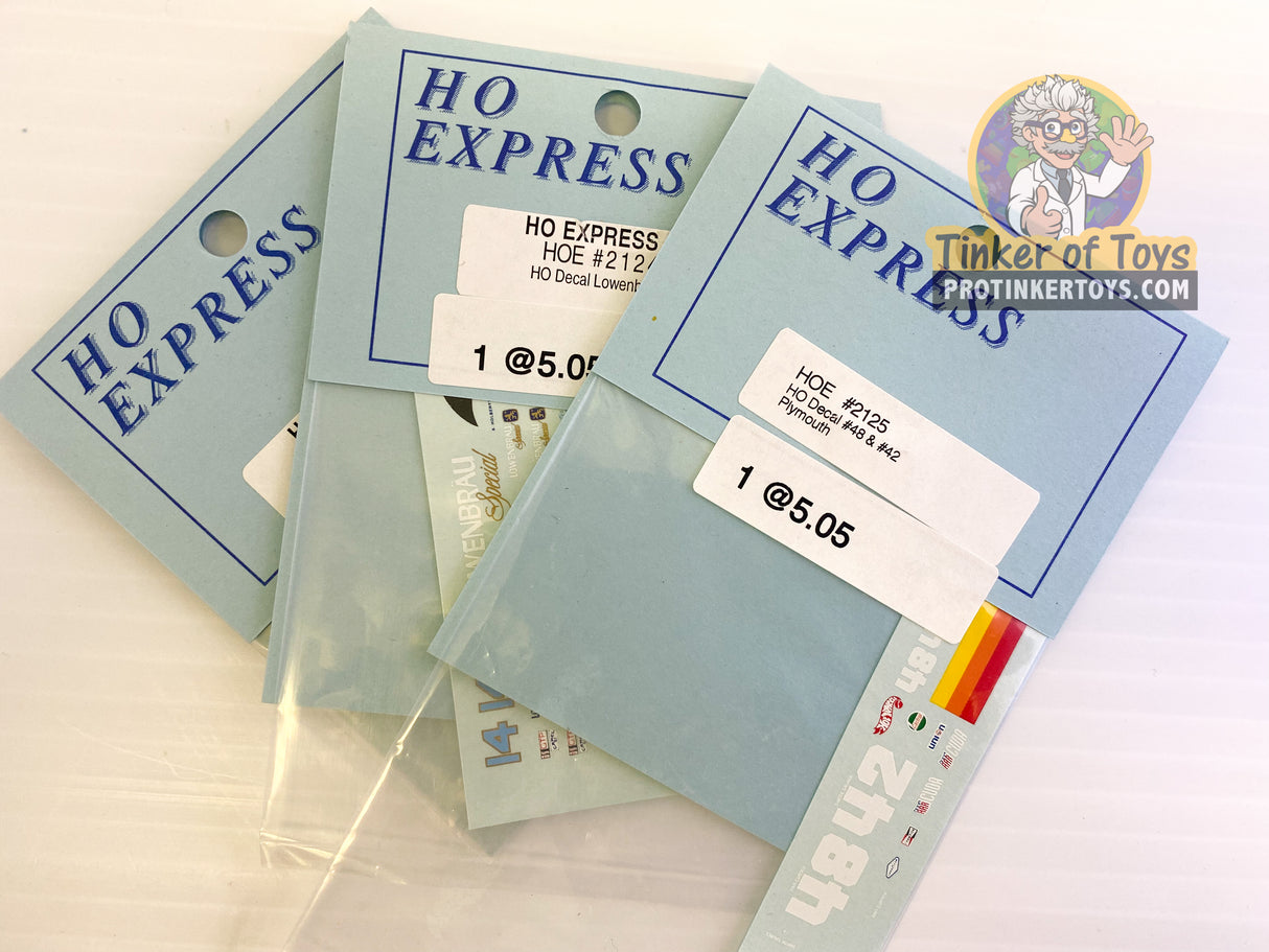 Pack of HO Express slot car decal stickers for model railroading for 2120-2129
