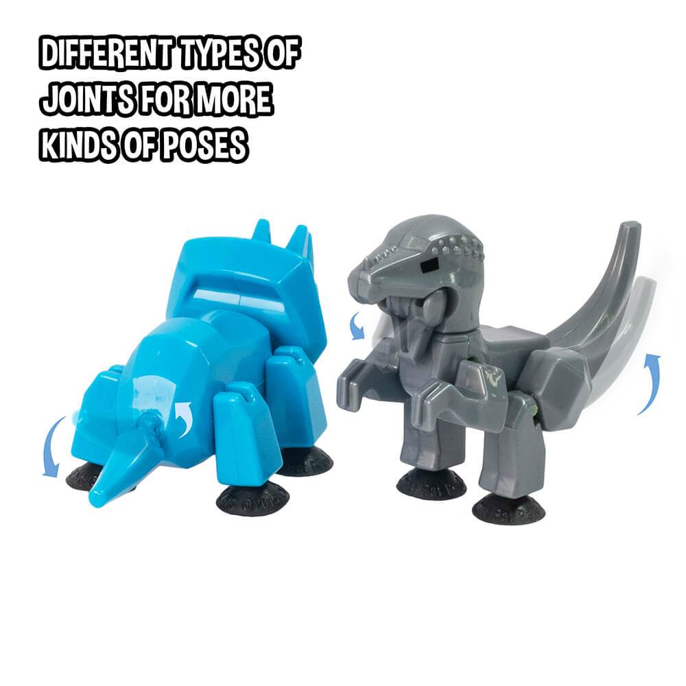 Blue and gray dinosaur action figures showing different joint poses for Zing 90644