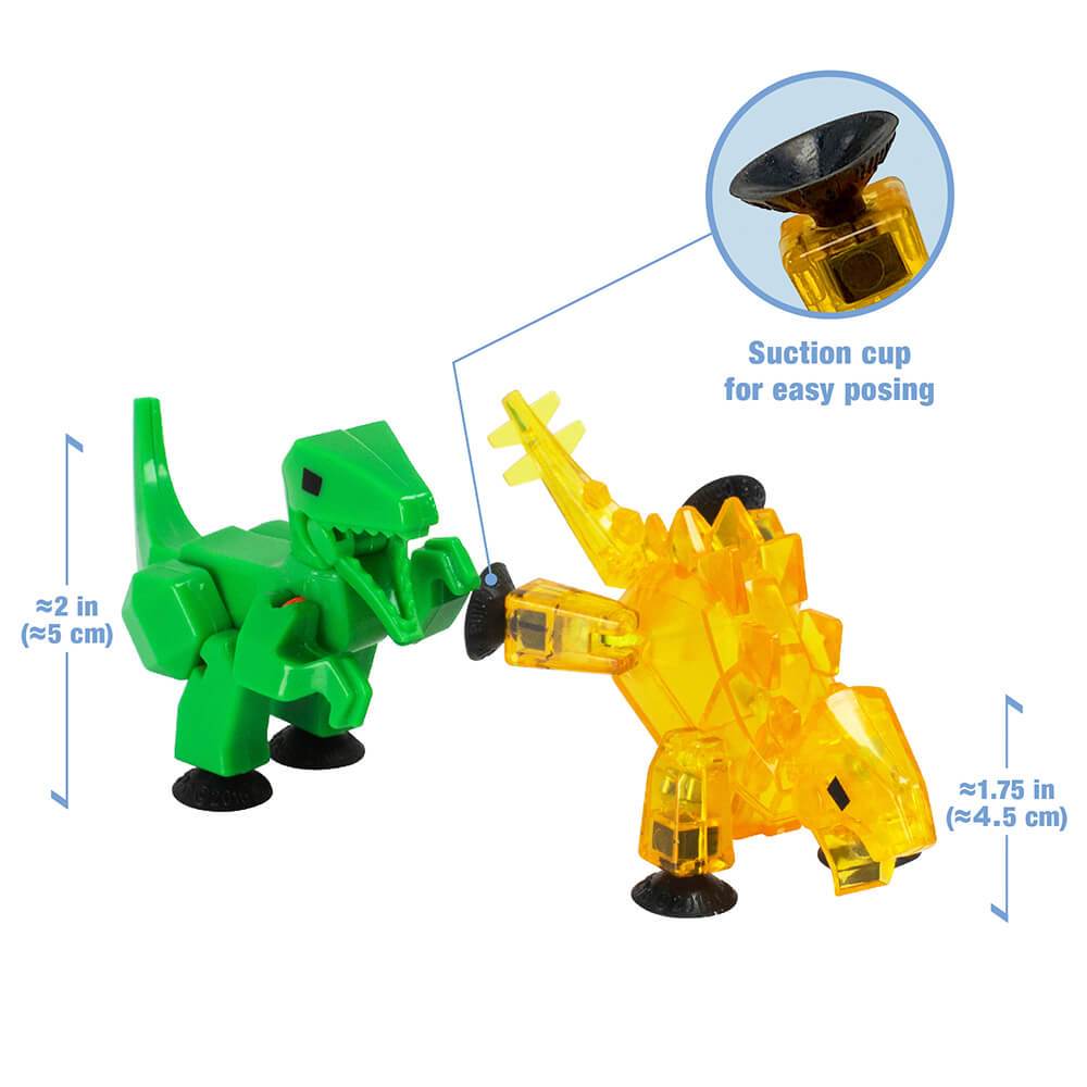 Green and yellow dinosaur toys with suction cup for posing for Zing 90644