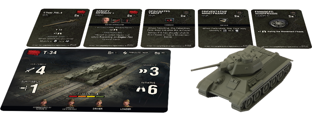 T-34 tank model displayed with various gameplay stats and upgrades for World of Tanks GF9-WOT08