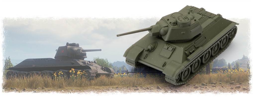 Two tanks, a T-34 and a modern design, positioned in a grassy outdoor setting for World of Tanks GF9-WOT08