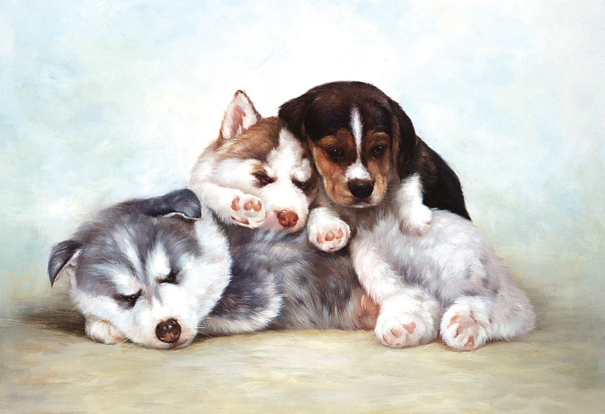 Three puppies sleeping together in a pile for Tomax TOM30-008