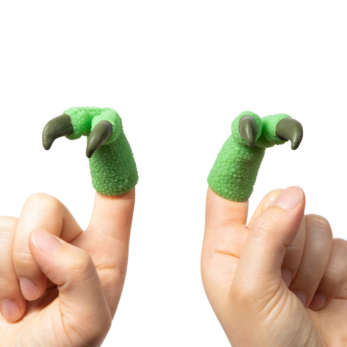 Green, textured T-Rex arms held up, one on each index finger for Schylling TTA