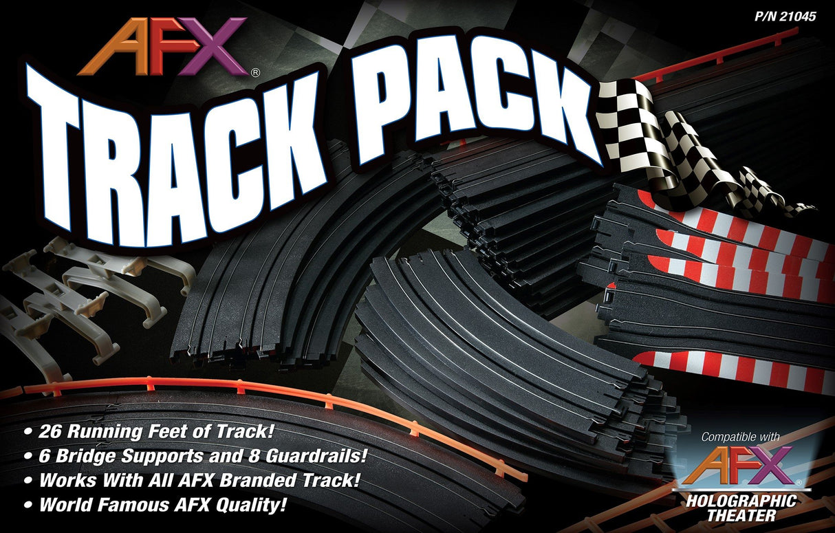 Black and silver track pieces for theatrical set building for AFX/Racemaster 21045, track view