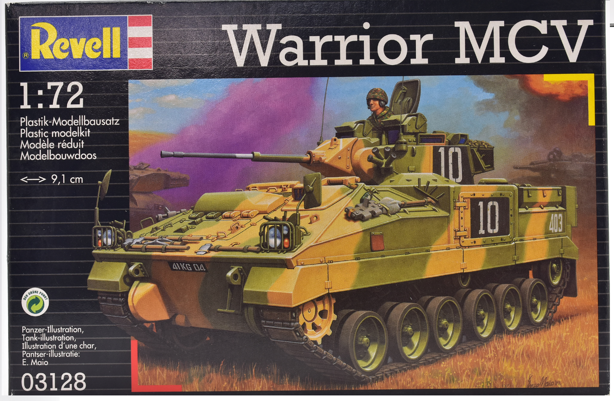 Scale model kit box art showing a detailed, painted tank model for Revell 03128