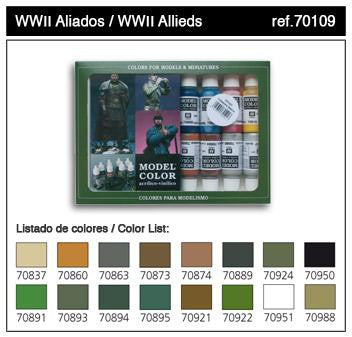 Vallejo WWII Allies model paint set with color swatch guide for 70109, rear view