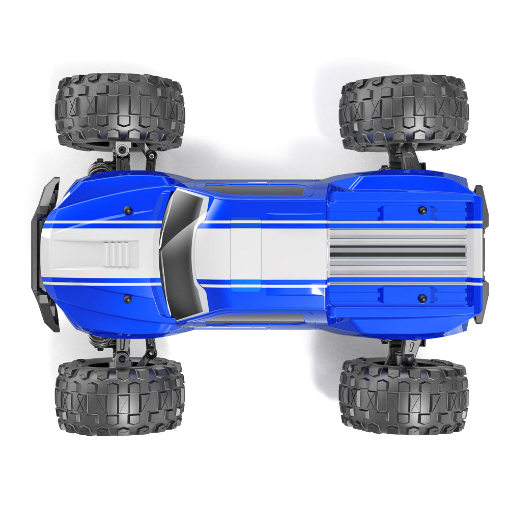 Blue and white electric monster truck with large off-road tires for RedCAT VOLCANO16
