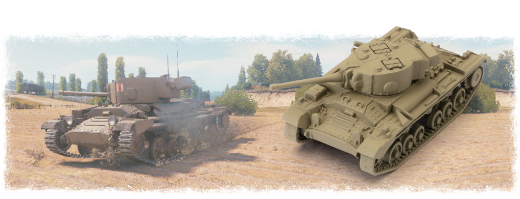 Two Valentine tanks displayed in a grassy, outdoor setting for World of Tanks GF9-WOT05