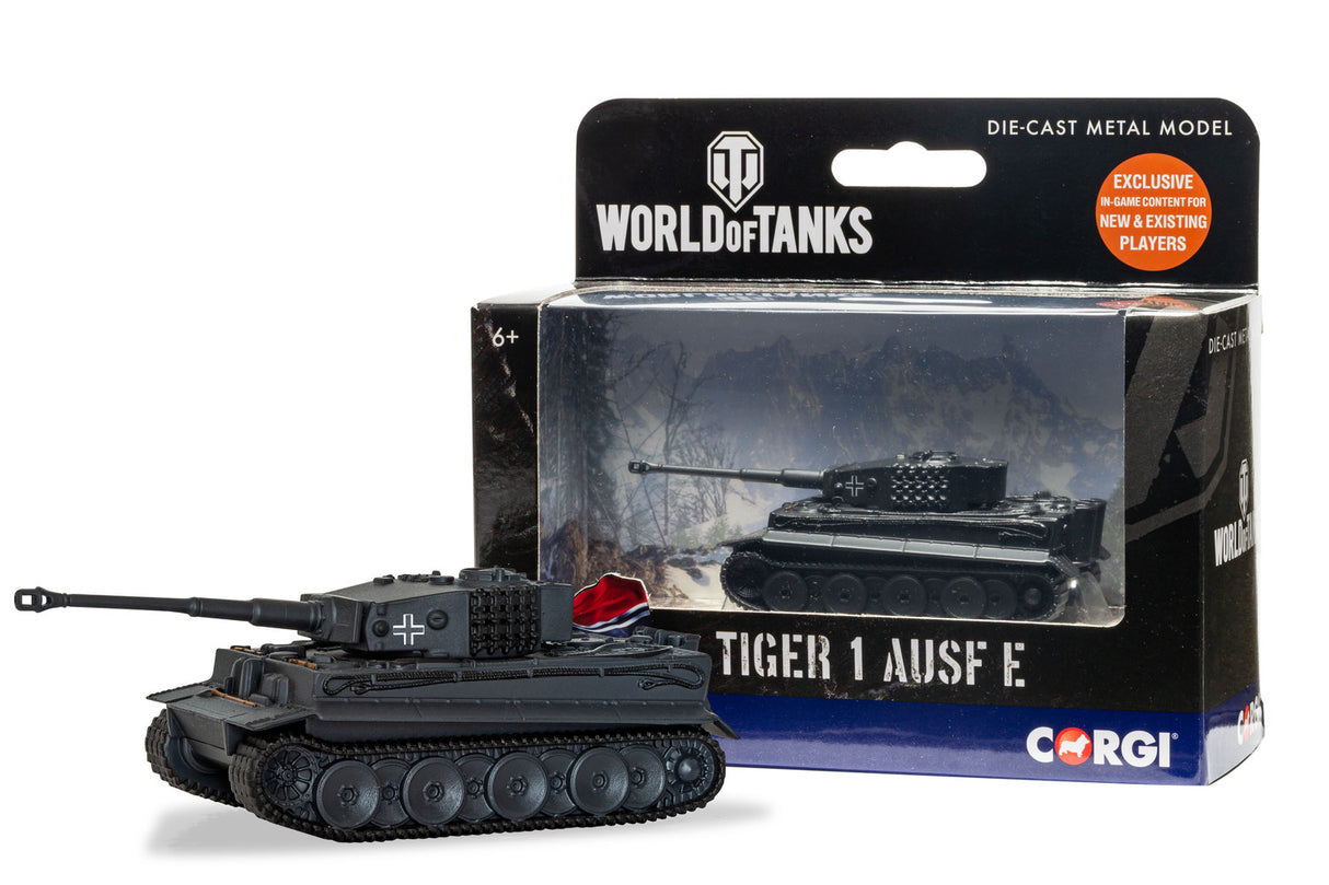 Die-cast model of a Tiger I Ausf E tank with its box for Corgi WT91205