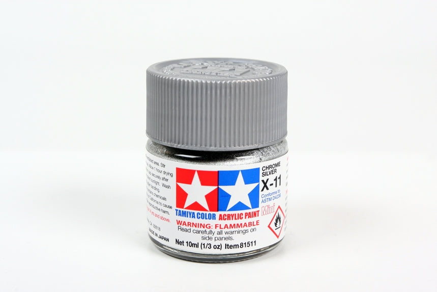 Acrylic Mini X-11 Chrome Silver (10ml) | 81511 | Tamiya