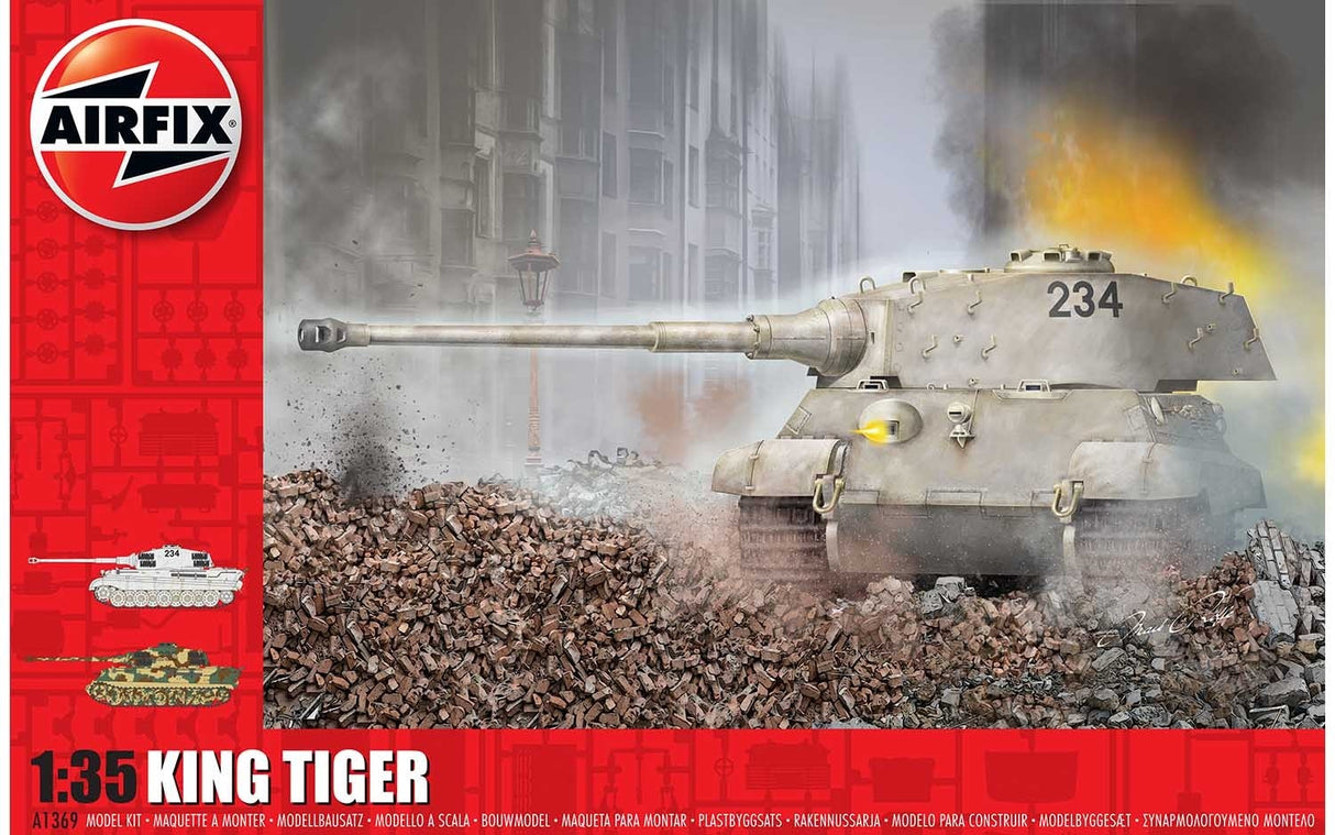 Scale model kit of a King Tiger tank, ready for assembly for Airfix A1369