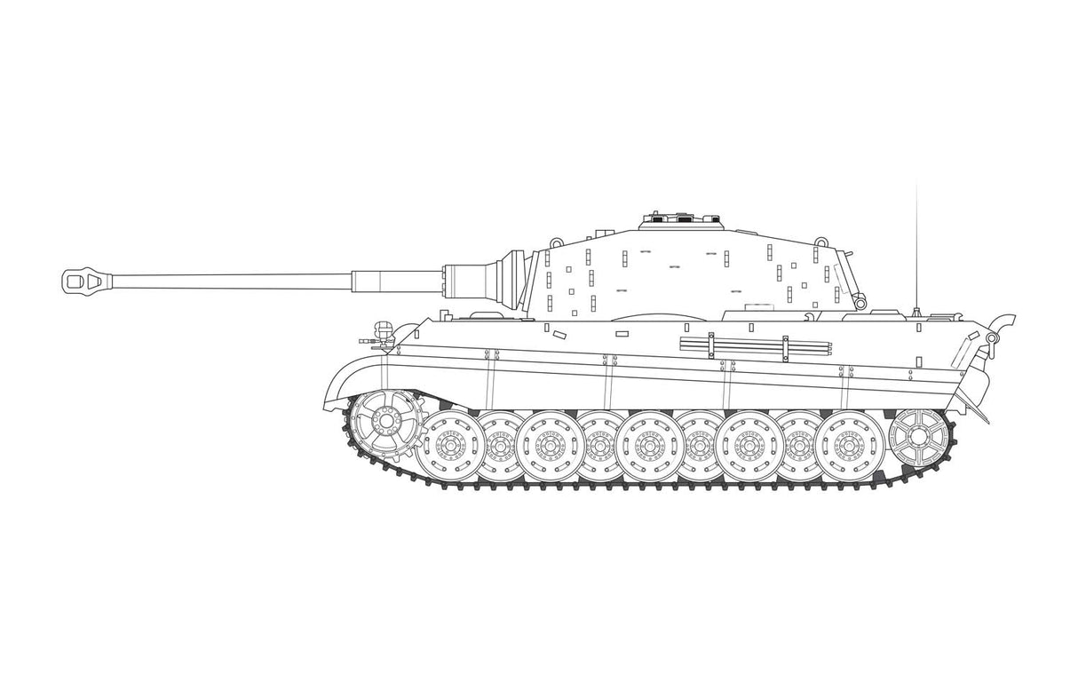 Line drawing of a King Tiger tank tank model kit for Airfix A1369
