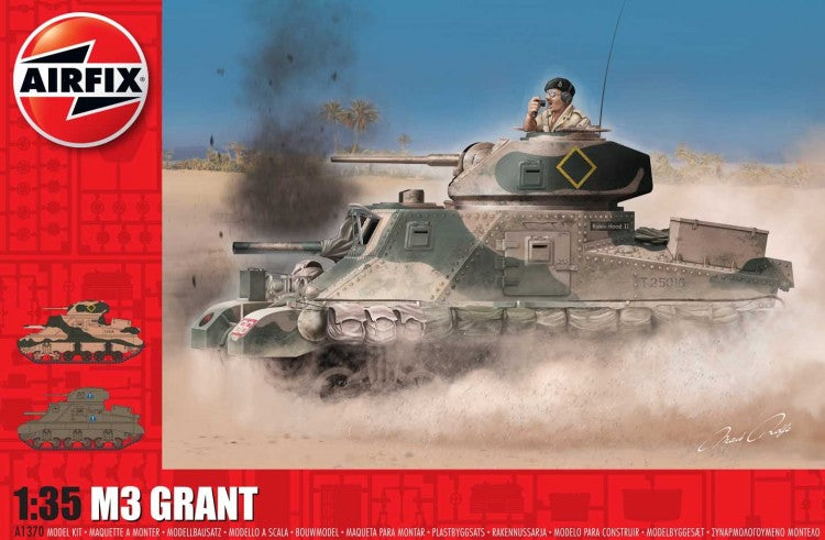 M3 Grant tank model with crew member in dusty setting for Airfix A1370