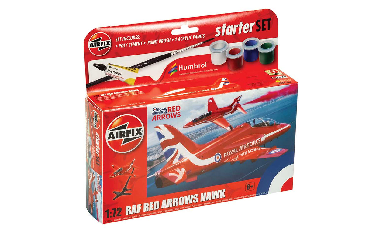 Model kit starter set for 1:72 RAF Red Arrows Hawk aircraft for Airfix A55002