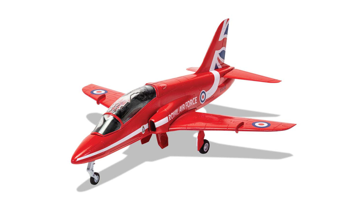 Red model airplane kit of a Royal Air Force Hawk jet for Airfix A55002