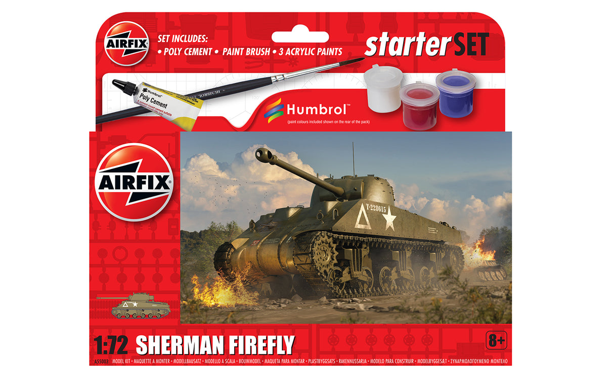 Model kit starter set for 1:72 scale Sherman Firefly tank for Airfix A55003