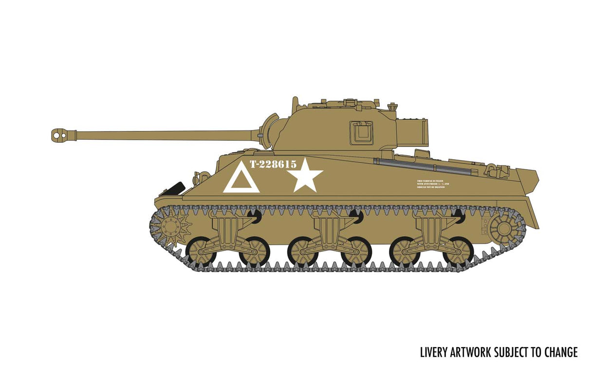 Sherman Firefly tank model kit illustration with markings for Airfix A55003