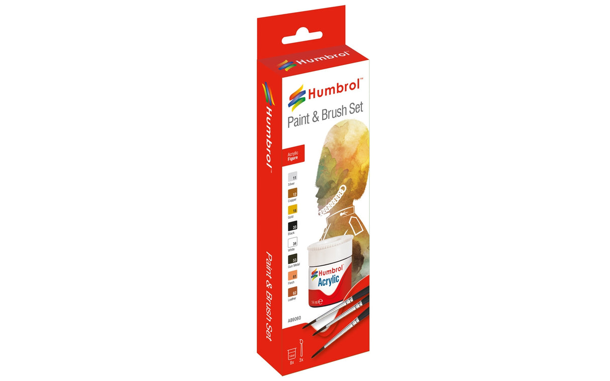 Humbrol acrylic paint and brush set for painting figures for AB9060