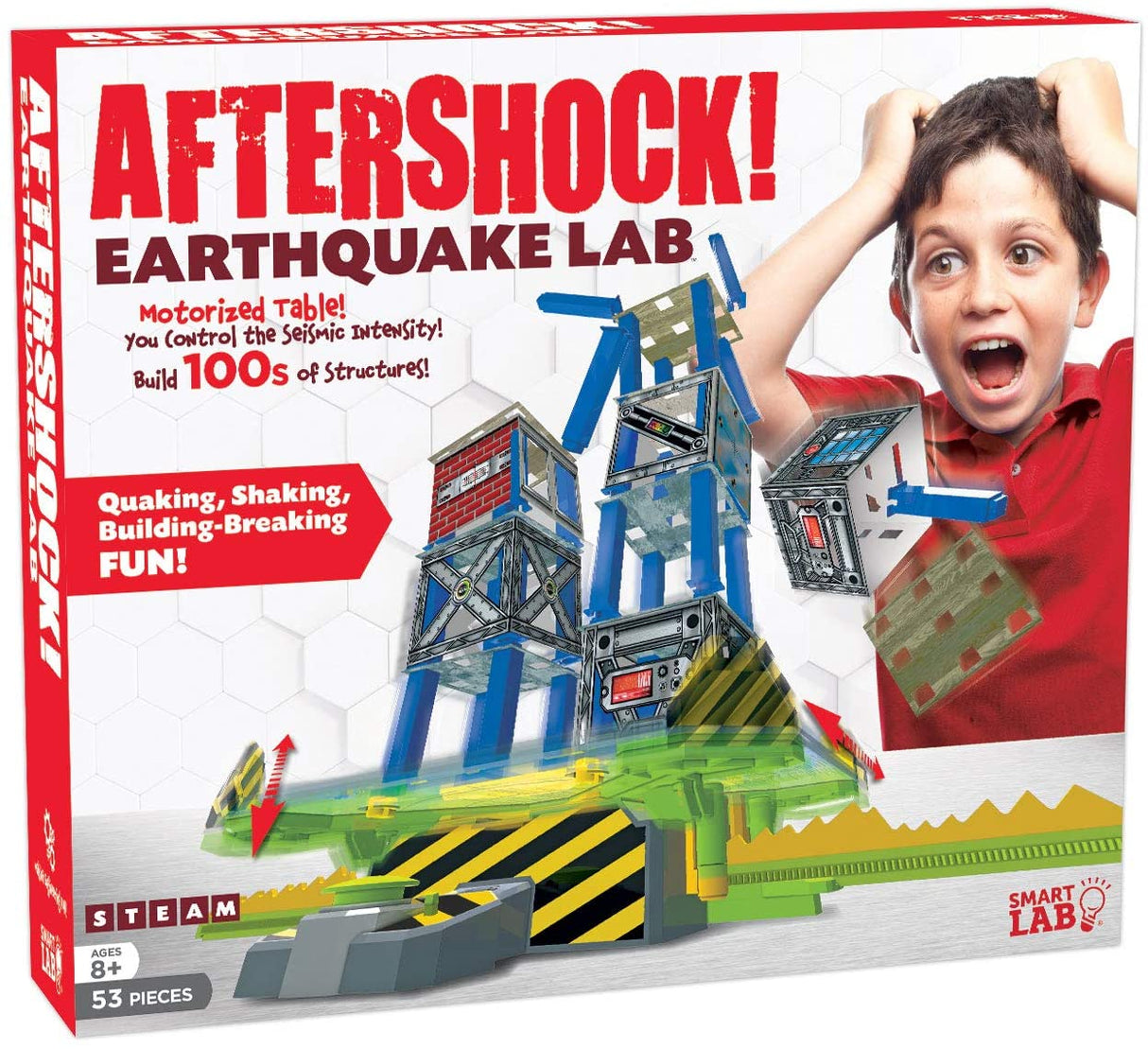Kids building and testing structures on a motorized earthquake lab table for Smart Lab 00525