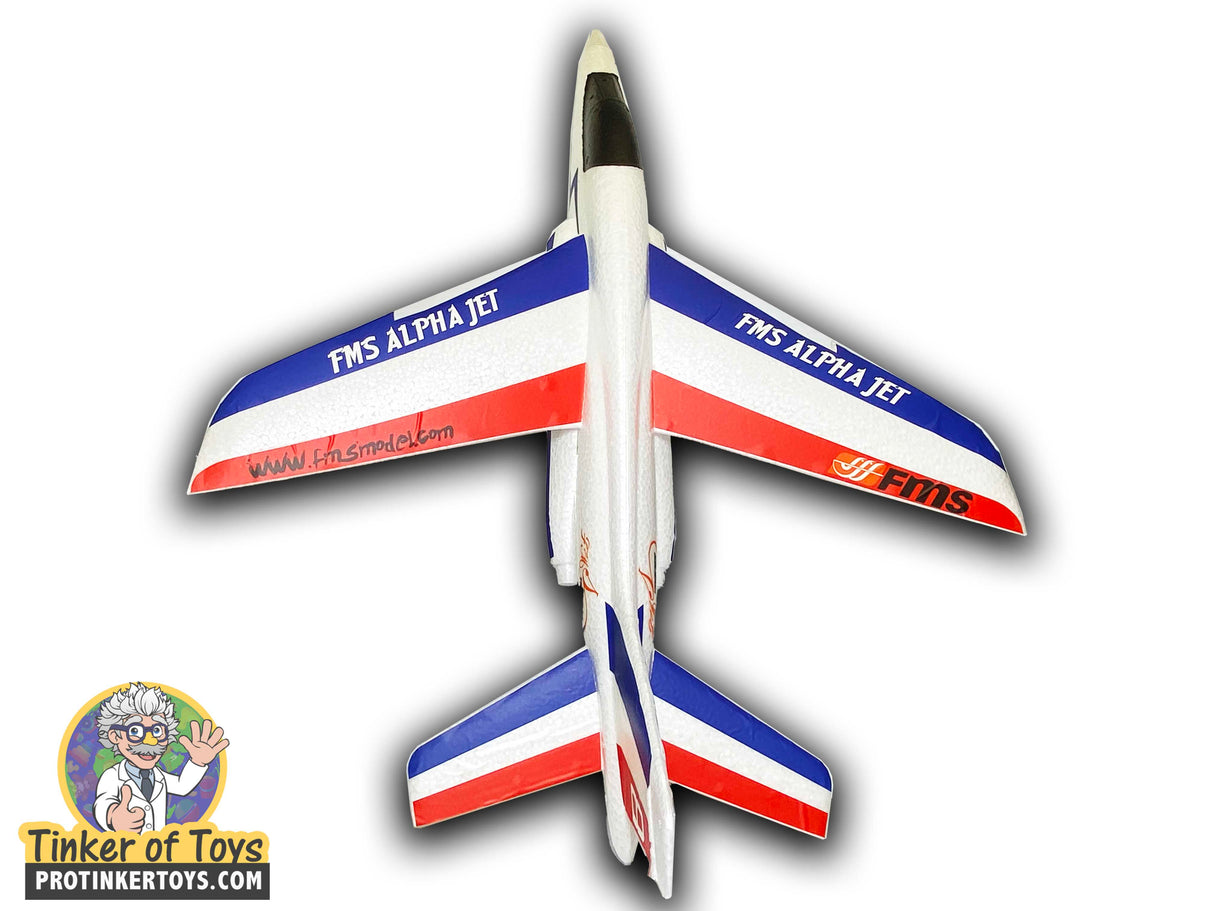 Model airplane, FMS Alpha Jet, viewed from the rear for Firefox Toys FMS073R