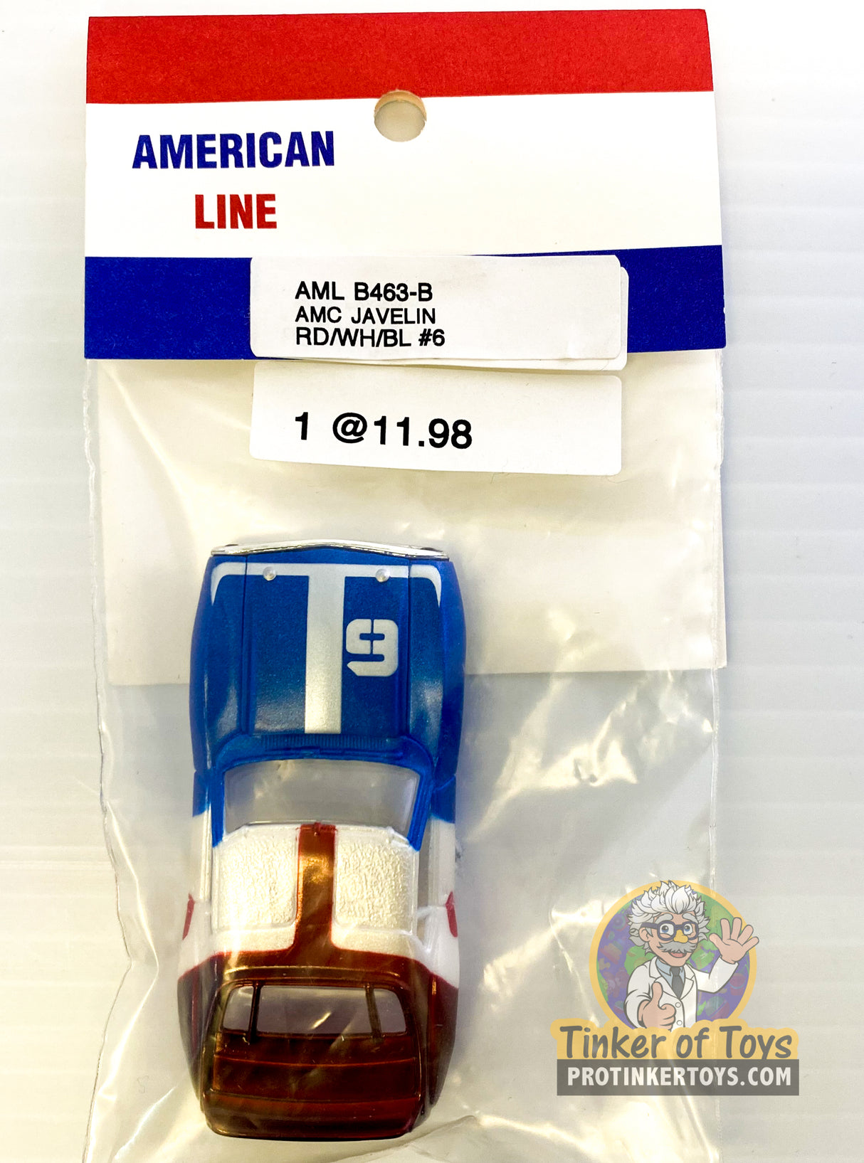 Die-cast model of an AMC Javelin car in red/white/blue for American Line B463