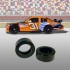 Four scale slot car tires for racing, featuring a NASCAR-style car display for Carrera GO!!! NASCAR /43 Scale Slot Car Tire