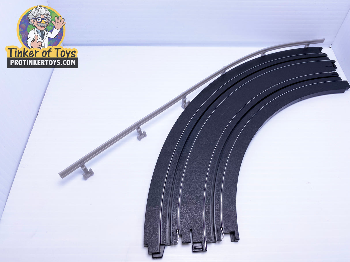 Curved and straight track guard rails and barriers for model train sets for Auto World TRX00143