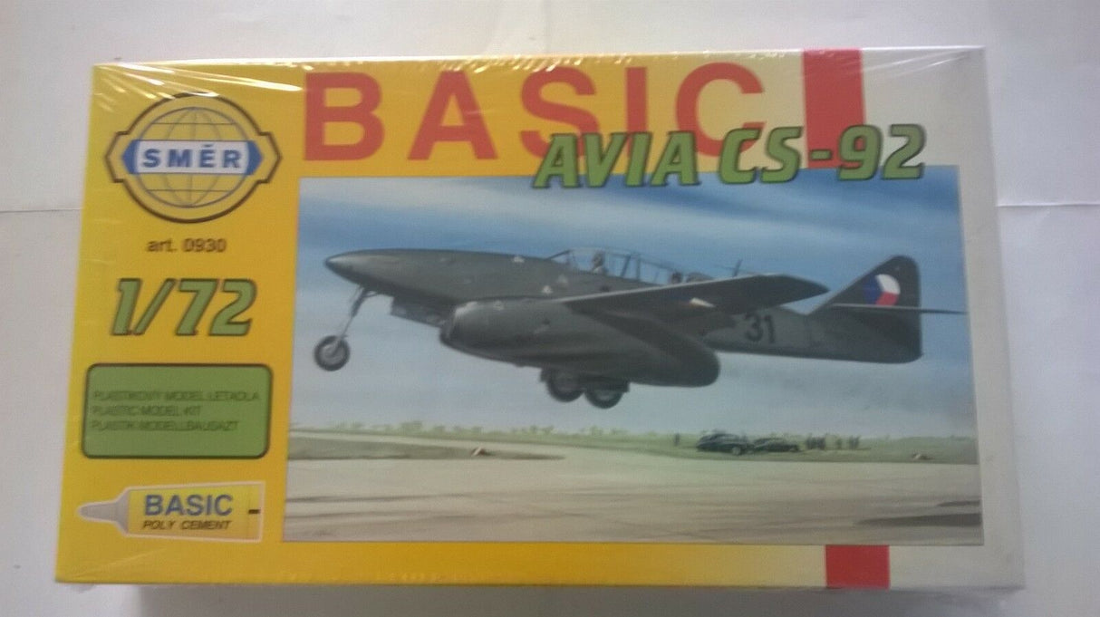 Model kit box art showing a dark aircraft on a runway for SMER Avia CS-92 Basic