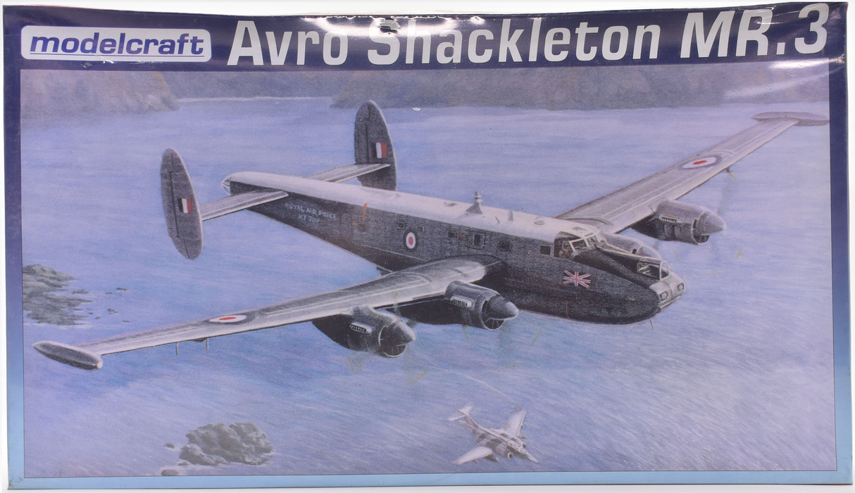 Avro Shackleton MR.3 aircraft model flying over water for Modelcraft