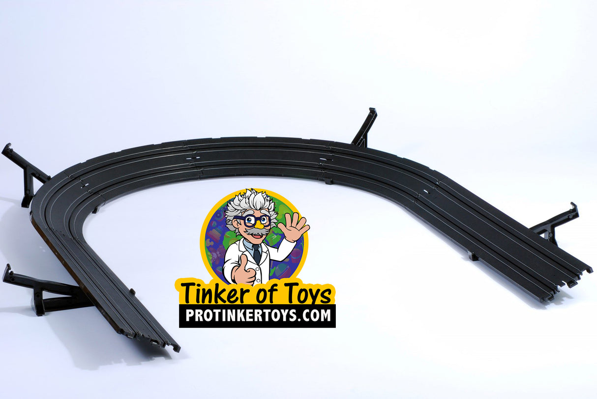 Black banked curve track piece for model train layout for AFX/Racemasters 70625