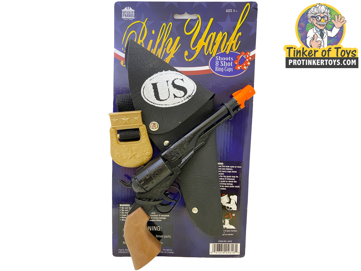 Toy pistol and holster set featuring "Billy Yank" branding for Parris Toys 4616