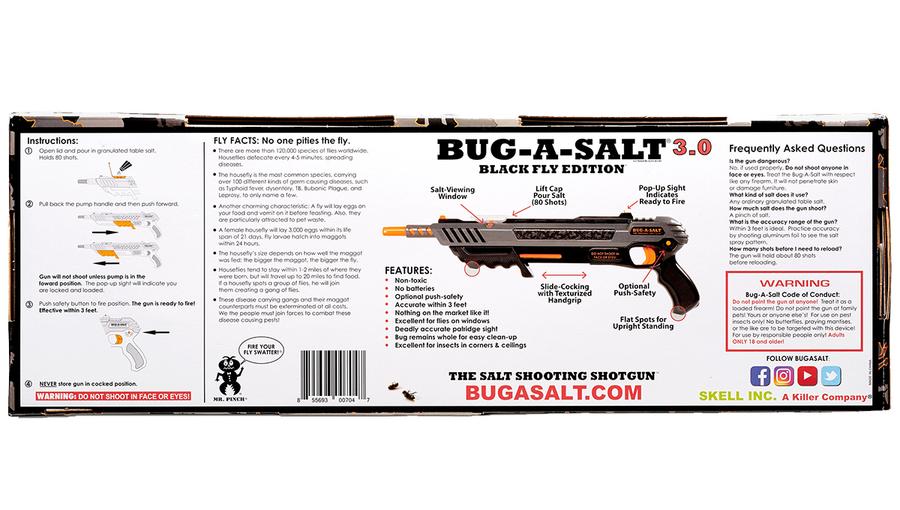 Instructions and features for a black fly repellent shotgun for Bug-A-Salt BS63-SG