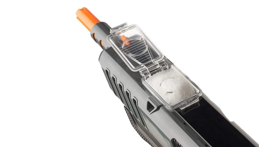 Portable bug zapper with orange trigger and clear salt reservoir for Bug-A-Salt BS63-SG